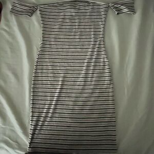 Bozzolo Black and Pink Off-Shoulder Bodycon Midi Dress